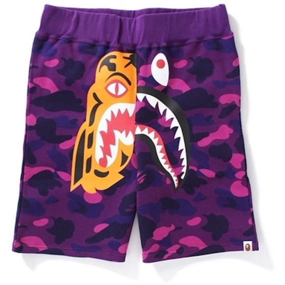 BAPE Shark Sweat Shorts Purple | A Bathing Ape Size Small - Picture 1 of 7